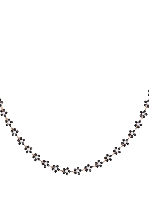 SA4-1-4-JNB376GDBNW - COLOR FLOWER CHAIN NECKLACE - GOLD BLACK WHITE/6PCS