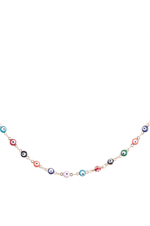 SA4-1-4/S6-6-2-JNB456GDMLT - EVIL EYE CHAIN COLOR CHOKER NECKLACE - GOLD MULTICOLOR/1PC