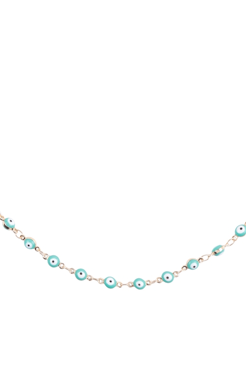 S6-6-2-JNB456GDTUQ - EVIL EYE CHAIN COLOR CHOKER NECKLACE - GOLD TURQUOISE/1PC