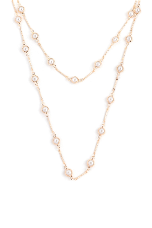 A2-1-5-JNB741GDCRM - 40" PEARL STATION LAYERED LONG NECKLACE-GOLD CREAM/1PC