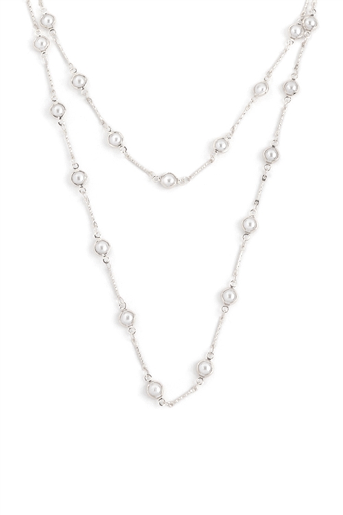 A2-1-5-JNB741RHCRM - 40" PEARL STATION LAYERED LONG NECKLACE-SILVER CREAM/1PC