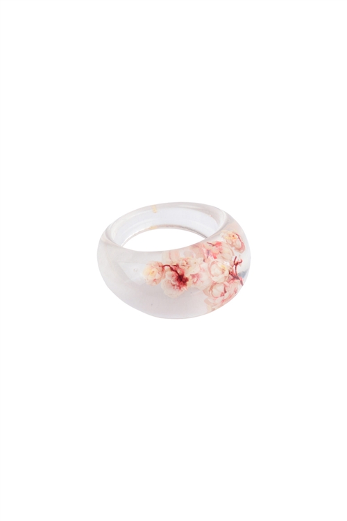 S5-4-4-JRA285IVY - DRY FLOWER CLEAR RESIN RING - IVORY/6PCS