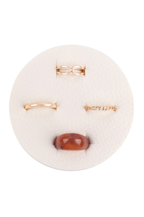 SA4-3-4-JRA304GDBRW - 4 PCS RING SET  MARBLE RESIN - GOLD BROWN/6PCS