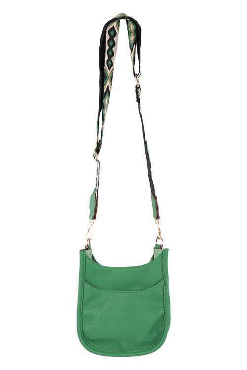 S19-11-6-K202865CHRISTMAS-GREEN - WOMEN'S LEATHER SHOULDER BAG WITH WIDE CHANGEABLE STRAP/1PC