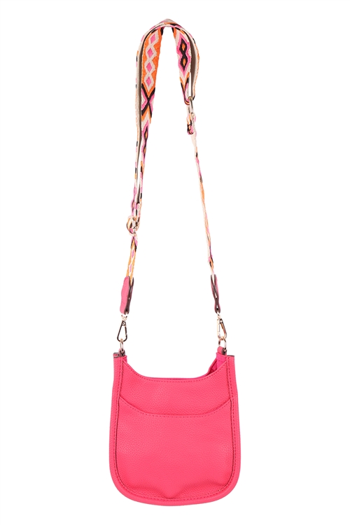 S19-11-6-K202865HOTPINK - WOMEN'S LEATHER SHOULDER BAG WITH WIDE CHANGEABLE STRAP/1PC