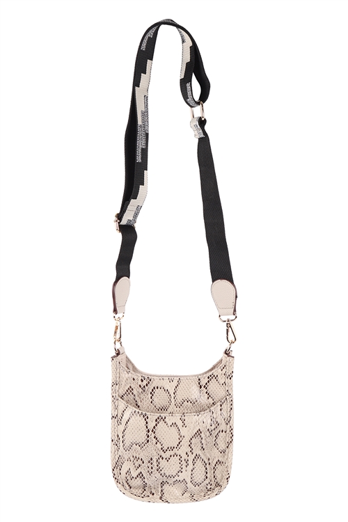 S19-11-6-K202865IVORY-SNAKE - WOMEN'S LEATHER SHOULDER BAG WITH WIDE CHANGEABLE STRAP/1PC