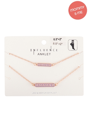 S15-14-2-K7AS2018-LAV - PERSONALIZED "MAMA & MINI" BAR SHAPED ENAMEL 2 SET ANKLET - LAVENDER/1PC (NOW $2.00 ONLY!)