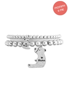 S1-5-2-K7B2019-WS - MAMA BEAR & BABY BEAR CHARM STRETCH CCB BRACELET - SILVER/1PC