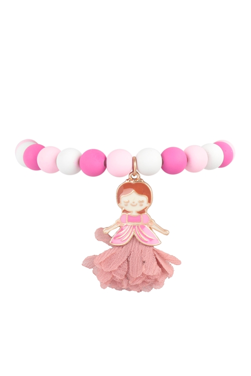 S22-13-4-K7B2140-PRN - 6.25" PRINCESS BEAD KIDS  W/ TASSEL BRACELET/1PC