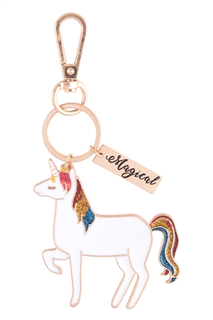 S23-8-4-K7K2001-WG - UNICORN WITH MAGICAL ENAMEL KEYCHAIN - MATTE GOLD MULTICOLOR/1PC