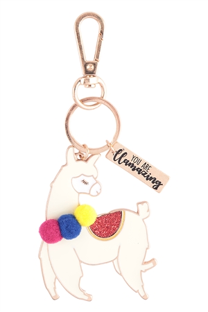 S23-8-4-K7K2002-WG - LLAMA WITH  "YOU ARE LLAMAZING" KEYCHAIN - MATTE GOLD MULTICOLOR/6PCS