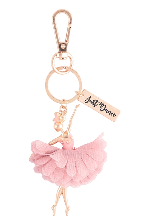 S23-8-4-K7K2009-WG - BALLERINA WITH "JUST DANCE" ENAMEL KEYCHAIN - MATTE GOLD PINK/6PCS