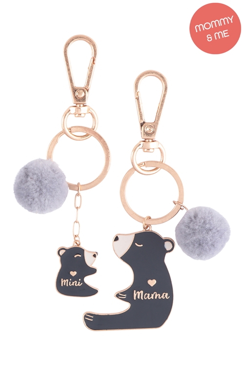 S23-8-4-K7KS2019-JET -  MINI BEAR & MAMA BEAR 2 SET ENAMEL W/ POM POM KEYCHAIN -  BLACK/1PC