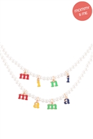 S1-1-1-K7N2050-MUL2 - 16" MAMA & MINI SHAPED ENAMEL PEARL 2 SET NECKLACES-MULTICOLOR 2/1PC (NOW $3.00 ONLY!)