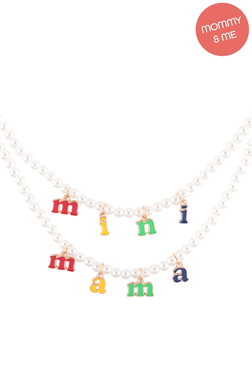 S1-1-1-K7N2050-MUL2 - 16" MAMA & MINI SHAPED ENAMEL PEARL 2 SET NECKLACES-MULTICOLOR 2/1PC (NOW $3.00 ONLY!)