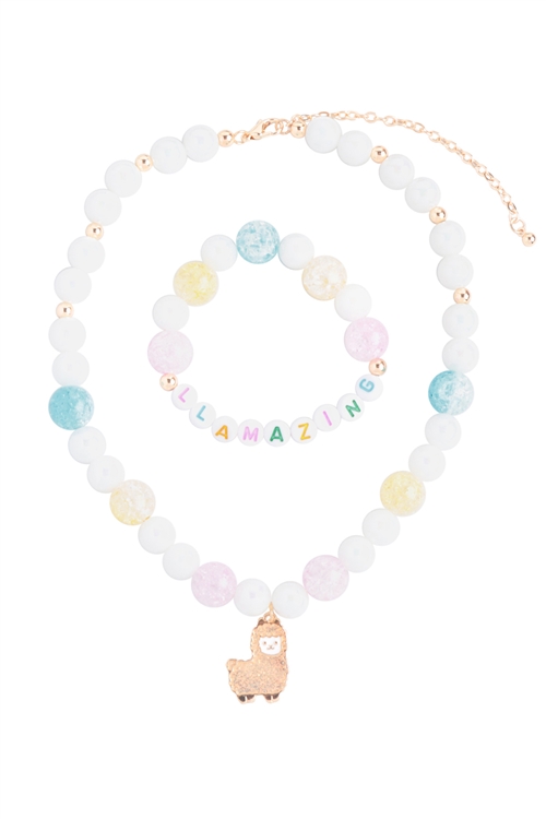 S21-12-4-K7NB2118-LLA - AMAZING LLAMA PEARL BEADS W/ MATCHING 14" NECKLACE AND 6.25" BRACELET SET/1PC