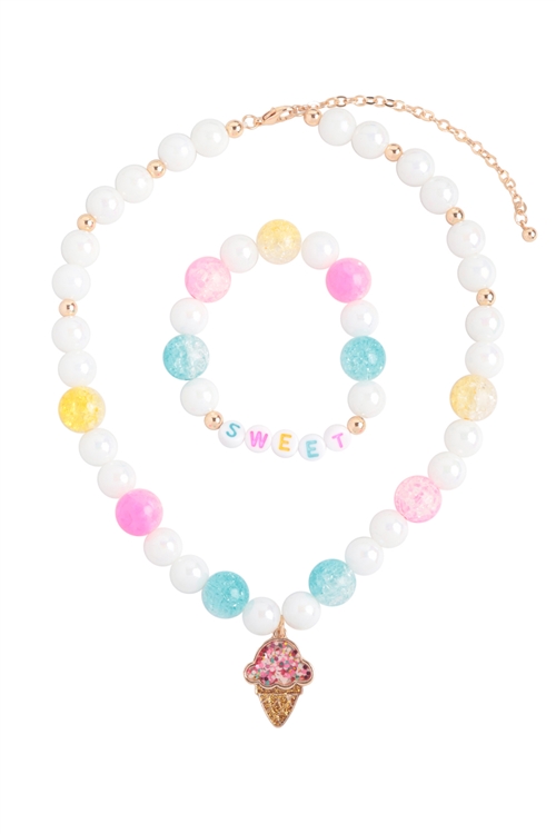S21-12-4-K7NB2118-SWT - SWEET ICE CREAM PEARL BEADS W/ MATCHING 14" NECKLACE AND 6.25" BRACELET SET/1PC