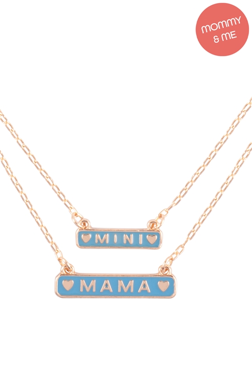 S1-1-2-K7NS2018-LBL - 14" "MINI" W/ 16" "MAMA" 2 SET OVAL COLOR LAYERED NECKLACE - LIGHT BLUE/1PC (NOW $2.00 ONLY!)