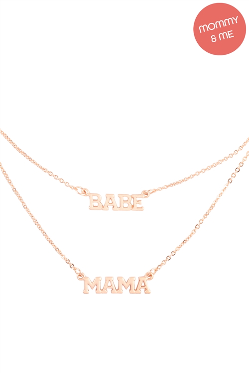 S23-12-3-K7NS2068-SG - 14" "BABE" W/ 16" "MAMA" 2 SET LAYERED  NECKLACE -  GOLD/1PC