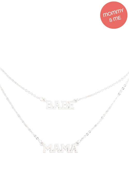 S23-12-3-K7NS2068-SSV - 14" "BABE" W/ 16" "MAMA" 2 SET LAYERED  NECKLACE - SILVER/1PC