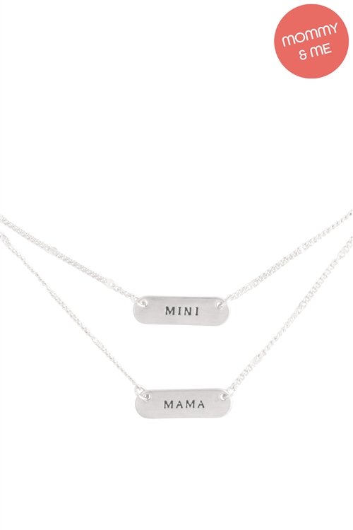 S23-12-3-K7NS2069-SSV - 14" "MINI" W/  16" "MAMA"  2 SET OVAL BAR LAYERED NECKLACE - SILVER/1PC