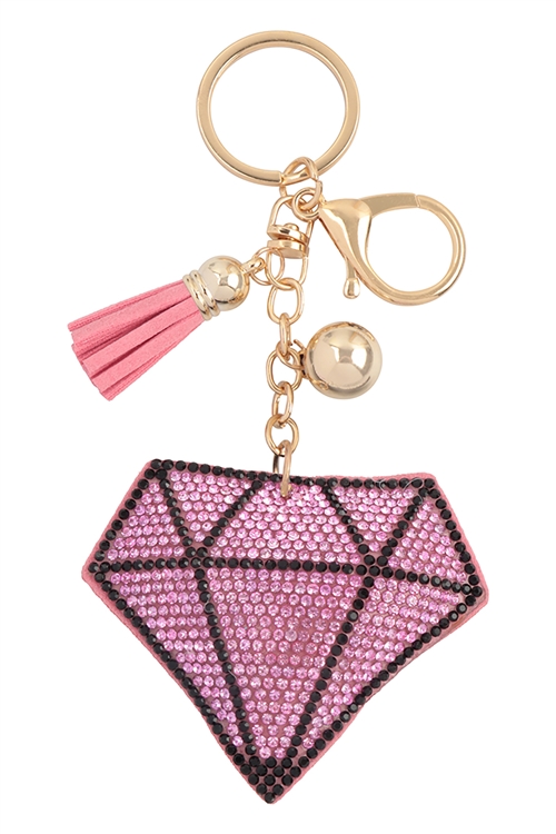 S20-2-5-KC380X006 - DIAMOND RHINESTONE TASSEL KEYCHAIN-PINK/1PC