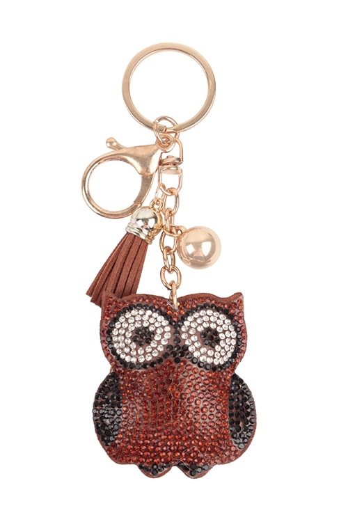 S20-2-5-KC380X051 - OWL RHINESTONE TASSEL KEYCHAIN-BROWN/1PC