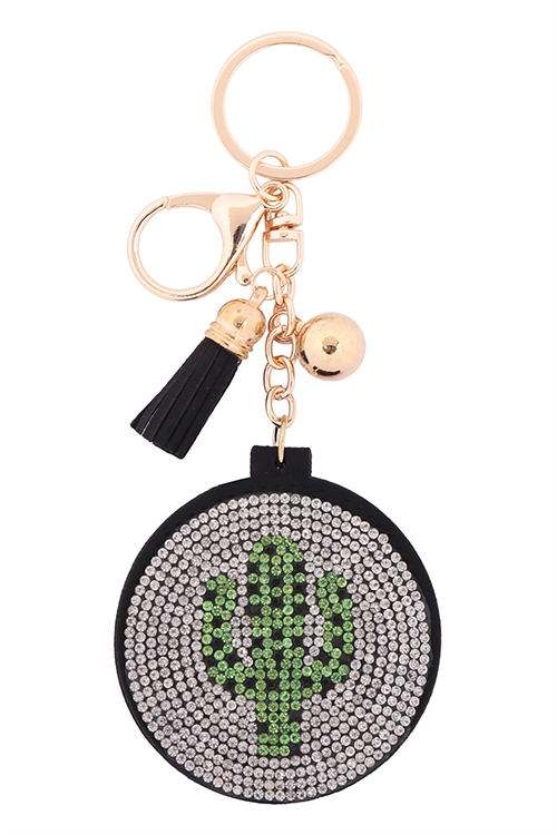 S4-4-4-KC380X087 - RHINESTONE CACTUS LEATHER TASSEL KEYCHAIN/1PC (NOW $1.25 ONLY!)