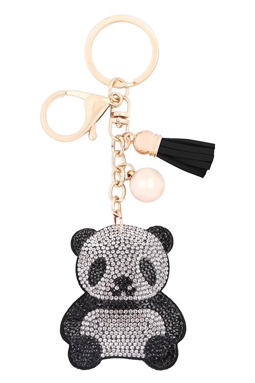 S18-11-2-KC380X133 - CUTE PANDA RHINESTONE TASSEL KEYCHAIN - BLACK/1PC