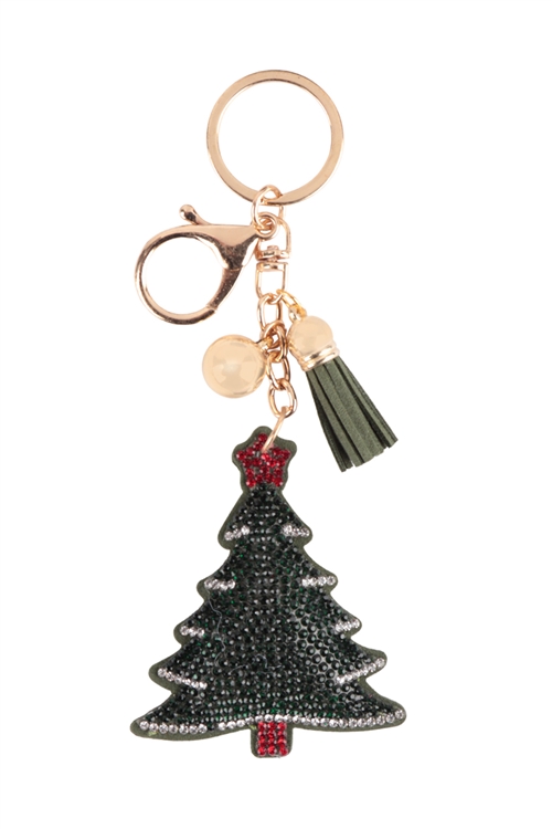 S24-8-5-KC380X141 - XMAS TREE RHINESTONE TASSEL KEYCHAIN/1PC