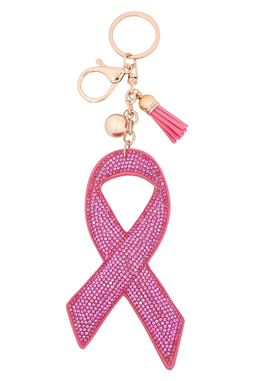 S18-12-3-KC444X142 / KC380X142 - PINK RIBBON AWARENESS RHINESTONE TASSEL KEYCHAIN /1PC