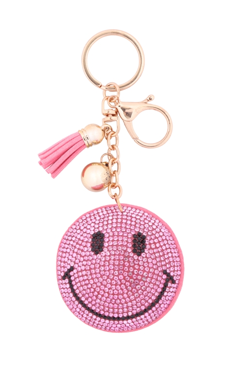 S18-9-3-KC380X148/KC444X148 - SMILEY TASSEL RHINESTONE KEYCHAIN - PINK/1PC