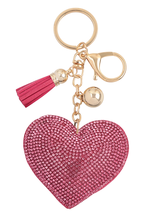 S20-2-5-KC380X169 - HEART RHINESTONE TASSEL KEYCHAIN-PINK/1PC