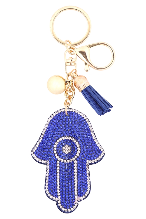 S18-11-2-KC380X178M - HAMSA HAND EVIL EYE TASSEL RHINESTONE KEYCHAIN/1PC