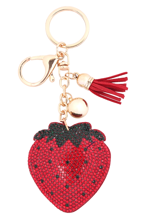 S18-12-3-KC380X184 - STRAWBERRY RHINESTONE TASSEL KEYCHAIN/1PC