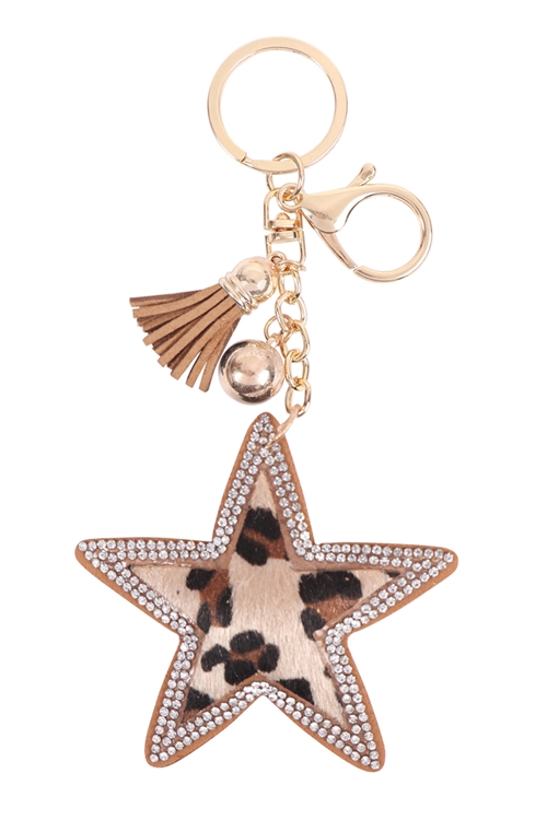 S31-1-1-KC380X206 - STAR LEOPARD TASSEL KEYCHAIN /1PC