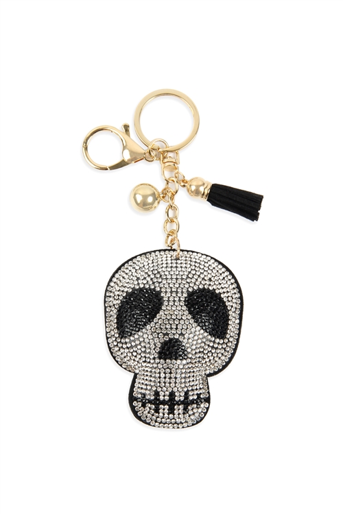 S17-12-3-KC380X234DBL-1  - (HALLOWEEN) SKULL TASSEL RHINESTONE KEYCHAIN /3PCS