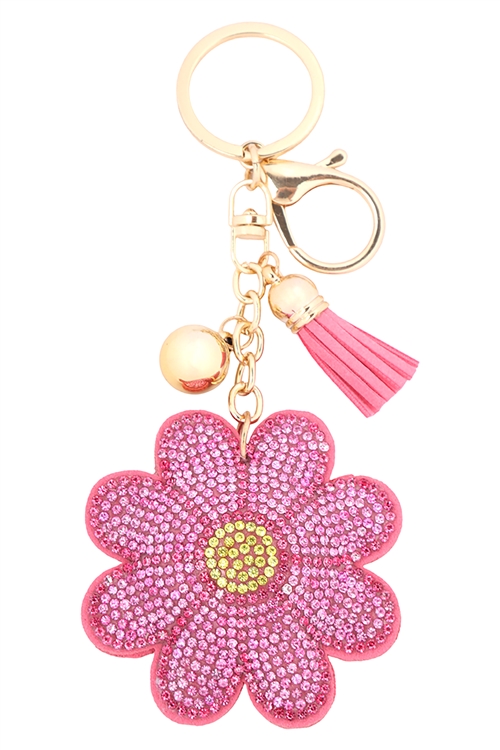 S31-1-1-KC380X283P - FLOWER RHINESTONE TASSEL KEYCHAIN  - PINK/1PC