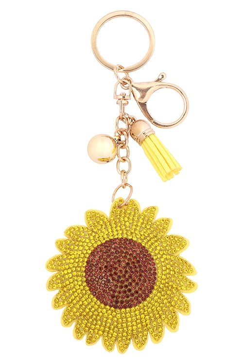 S18-9-1-KC380X284/KC444X284 - SUNFLOWER RHINESTONE TASSEL KEYCHAIN /1PC