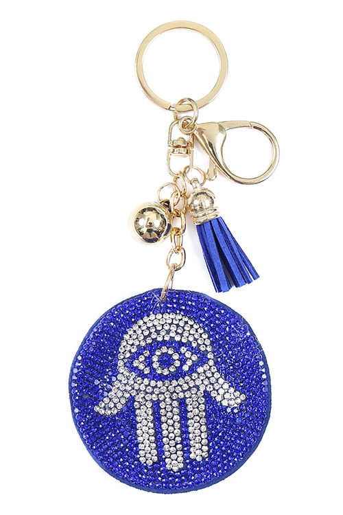 S6-5-3-KC380X291 - HAMSA HAND EVIL EYE TASSEL KEYCHAIN - SAPPHIRE BLUE//1PC