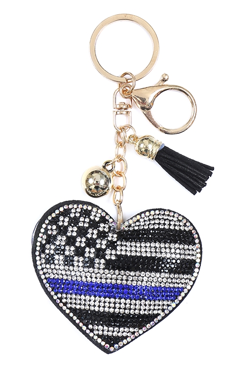 S18-7-3-KC380X292 - AMERICAN FLAG HEART TASSEL KEYCHAIN-BLACK//1PC