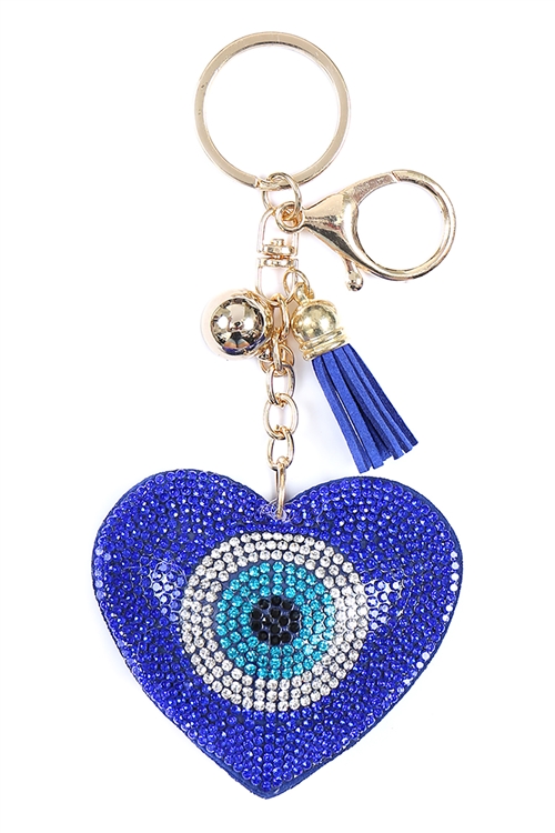 S18-6-1/S18-6-3-KC444X294 / KC380X294 - EVIL EYE HEART KEYCHAIN - SAPPHIRE BLUE/1PC