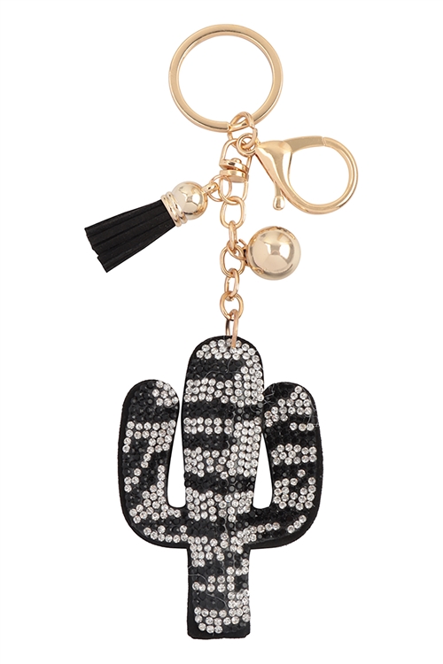 S20-2-5-KC380X314 - CACTUS ZEBRA RHINESTONE TASSEL KEYCHAIN-BLACK/1PC