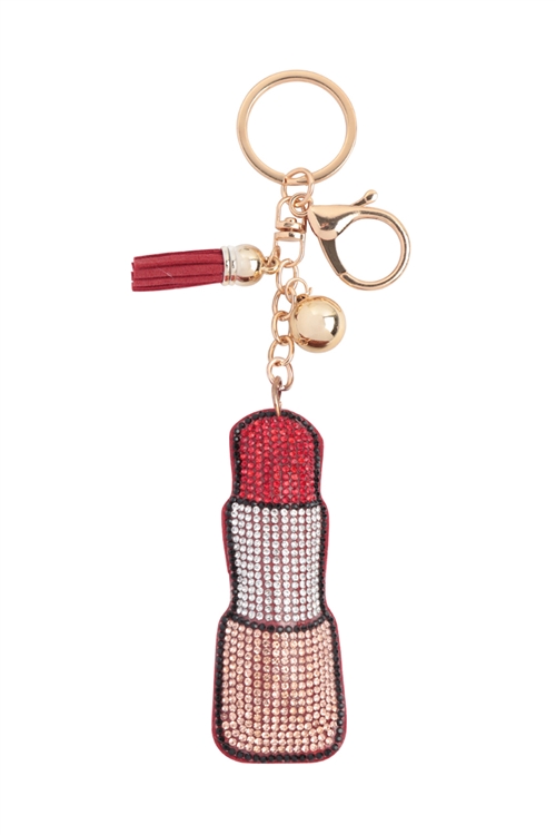 S20-3-5-KC444X047 - LIPSTICK RHINESTONE TASSEL KEYCHAIN-MULTICOLOR/1PC