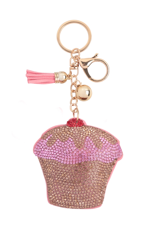 S20-3-5-KC444X101 - CUPCAKE RHINESTONE TASSEL KEYCHAIN-MULTICOLOR/1PC