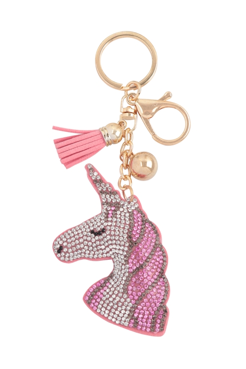 S20-3-5-KC444X127 - CUTE UNICORN RHINESTONE TASSEL KEYCHAIN-PINK/1PC