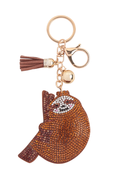 S20-3-5-KC444X172 - SLOTH RHINESTONE TASSEL KEYCHAIN-BROWN/1PC