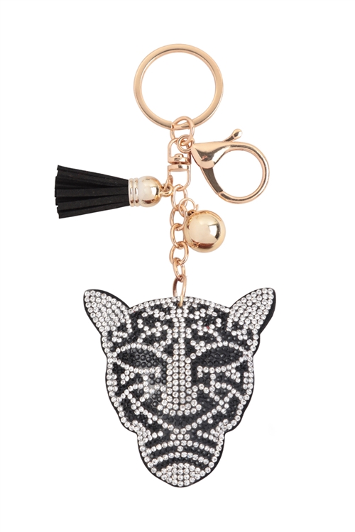 S20-3-5-KC444X188 - PHANTER RHINESTONE TASSEL KEYCHAIN-BLACK/1PC