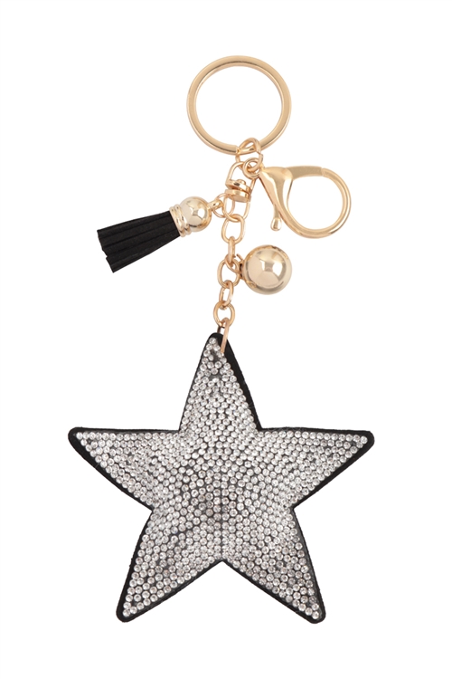 S20-3-5-KC444X238 - STAR RHINESTONE TASSEL KEYCHAIN-BLACK/1PC