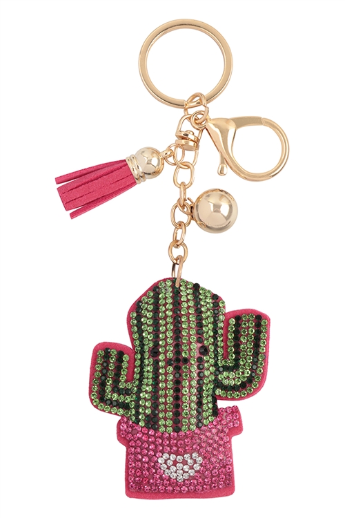 S20-3-5-KC444X325 - CACTUS PLANT RHINESTONE TASSEL KEYCHAIN-MULTICOLOR//1PC